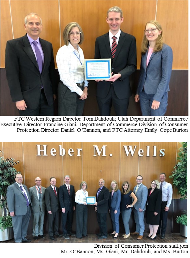 FTC presents BCP Partner Award to Utah Division of Consumer Protection